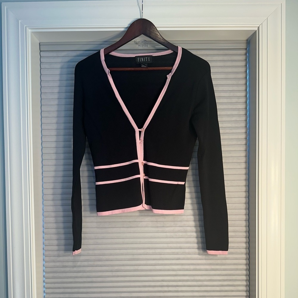 Vintage 90s/Y2K cardigan black with pink trim